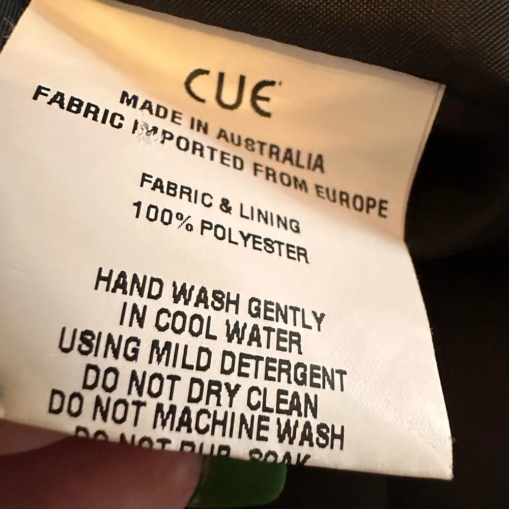 CUE made in Australia black origami faux wrap cap sleeve 6 mini pockets dress